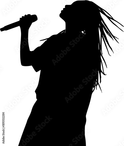 Silhouette of a female reggae singer with microphone
