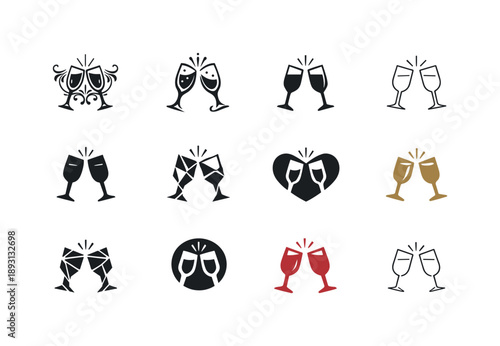 Holiday Feast Logos. holiday feasts. Icon set. Set Logo of holiday feasts: celebration toast cups. harmonious logo variations of the same emblematic concept,