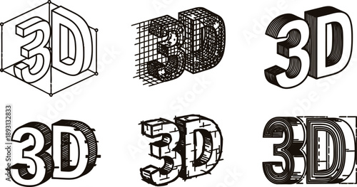Threedimensional text graphics with 3D effect illustrations and various designs  multiple styles