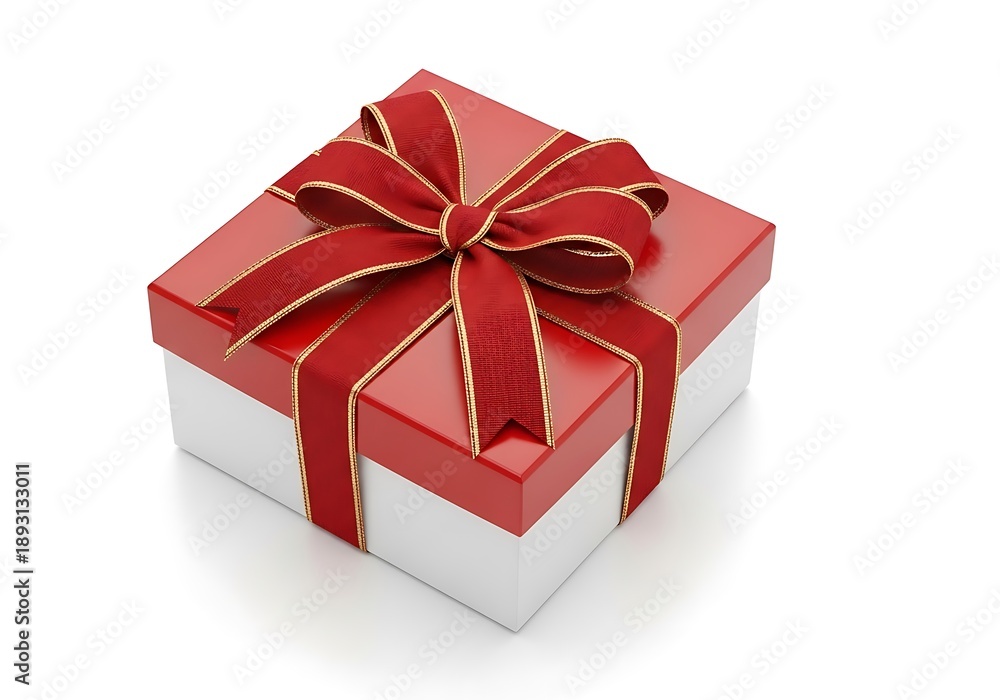 Fototapeta premium Red Gift Box with Ribbon on White Background