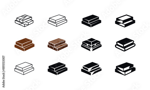 Woodworking Logo Variations. Woodworking and building furniture. Icon set. Set Logo of woodworking and building furniture: stack of timber planks. harmonious