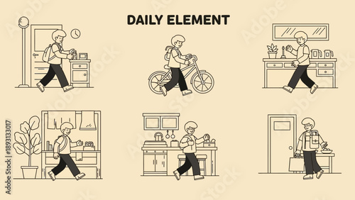 Daily life activities of a person in various settings.