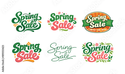 Spring Sale Lettering Styles. Spring Sale. Set lettering. harmonious lettering variations of the same emblematic concept, each with different