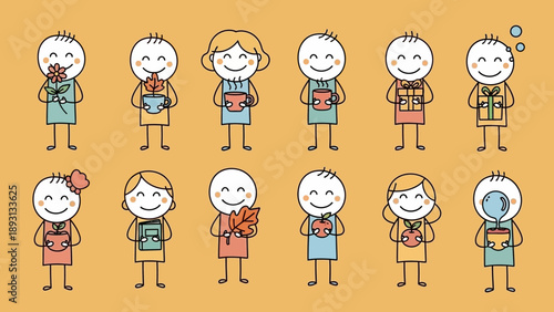 Happy Stick Figures Holding Gifts and Presents.