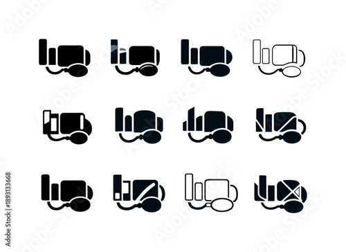 Blood Pressure Icon Set. Blood pressure cuff. Icon set. Set Logo of blood pressure cuff: systolic/diastolic bars. harmonious logo variations of the same