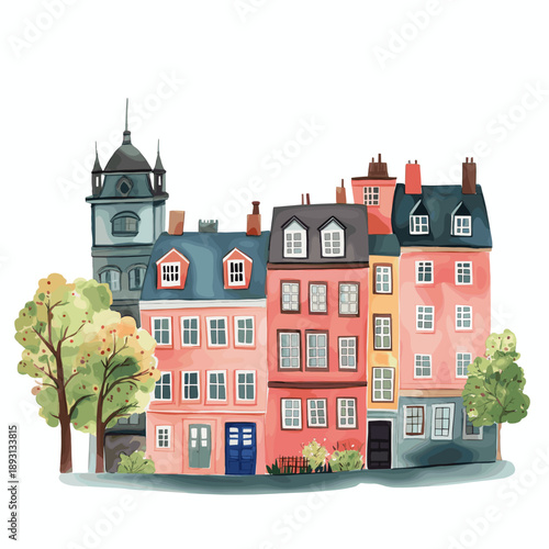 Boston. Boston hand drawn watercolor illustration