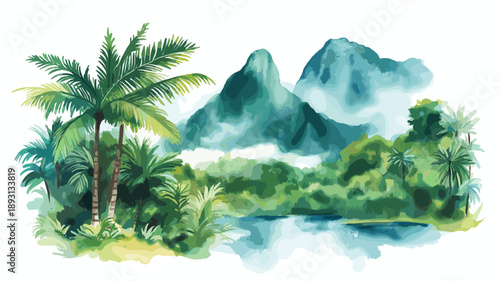 Madidi National Park. Madidi National Park hand drawn watercolor illustration