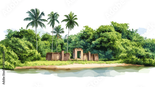 Jodensavanne. Jodensavanne hand drawn watercolor illustration