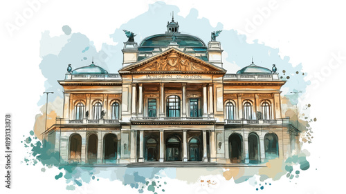 Teatro Colon. Teatro Colon hand drawn watercolor illustration