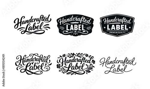 Harmonious Handcrafted Lettering. Handcrafted Label. Set lettering. harmonious lettering variations of the same emblematic concept, each with different