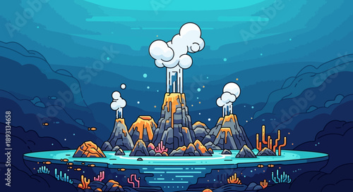 Underwater scene with industrial pollution.