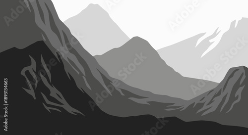 Abstract Grayscale Minimalist Mountain Landscape Peaks and Hills View