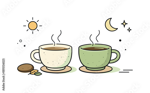 Serene Tea Still Life. Mindful moments. Stoneware tea cups shown in a simple still life, emphasizing calm, warmth, and appreciation of everyday objects.