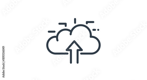 Cloud Upload Icon with Upward Arrow, isolated white background