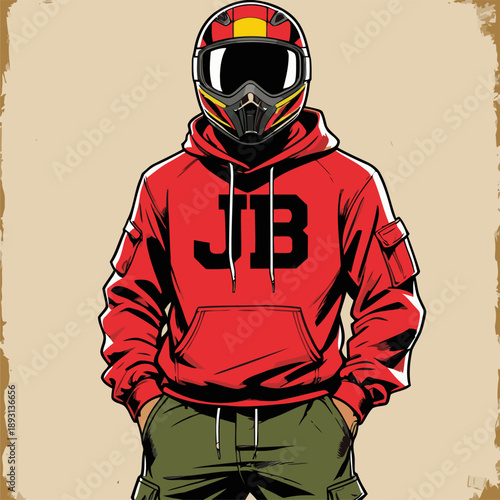 vector image of a biker wearing a red hoodie