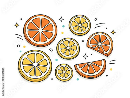 Citrus Slice Artistry. Dried citrus slices. A clean arrangement of dried orange and lemon slices laid out neatly. Natural texture, calm food styling, and cozy