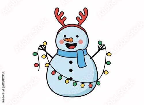 Cheerful Snowman with Christmas Lights
