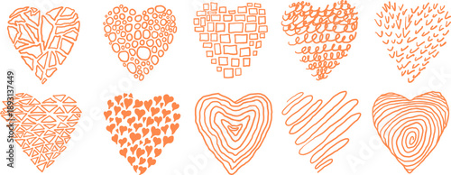 doodle hearts shapes set. Elements for decoration design mail posts postcards poster print invitation background backdrop wrapping wallpaper