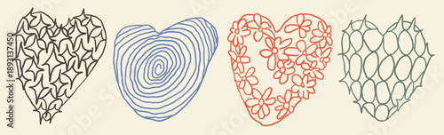 artistic doodle hearts shapes set. Elements for decoration design mail posts postcards poster print invitation background backdrop wrapping wallpaper