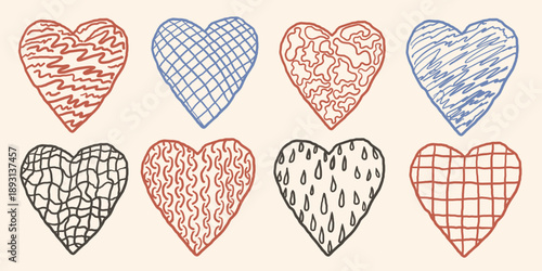 doodle hearts shapes set. Elements for decoration design mail posts postcards poster print invitation background backdrop wrapping wallpaper