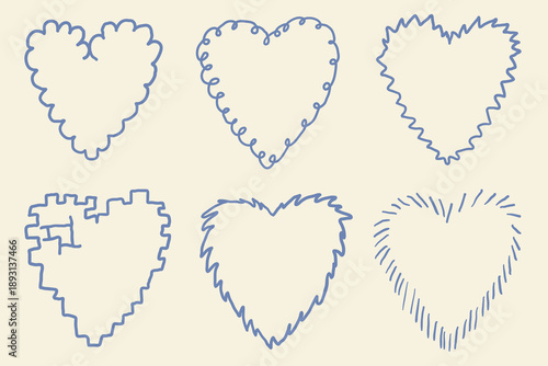 doodle hearts shapes frames set. Elements for decoration design mail posts postcards poster print invitation background backdrop wrapping wallpaper