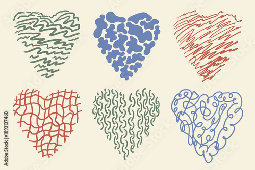 doodle hearts shapes set. Elements for decoration design mail posts postcards poster print invitation background backdrop wrapping wallpaper