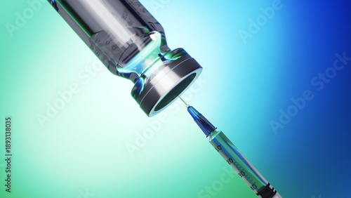 3d rendered image of a syringe being filled from a vial.