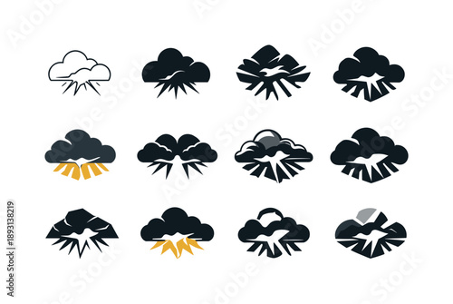 Storm Icon Variations. Dark skies after the storm. Icon set. Set Logo of Dark skies after the storm: storm clouds with breaking light. harmonious