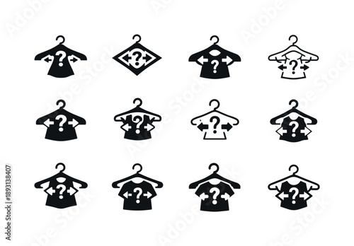 Outfit Choice Logos. Choosing an outfit. Icon set. Set Logo of Choosing an outfit: hanger with outfit choice symbol. harmonious logo variations of the same