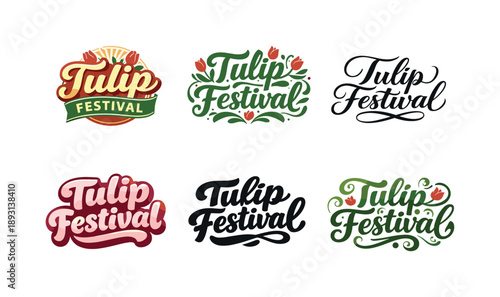 Tulip Festival Lettering Showcase. Tulip festival lettering. Set lettering. harmonious lettering variations of the same emblematic concept, each with different