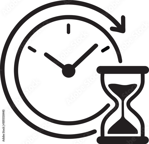 Time Management Icon with Clock Face and Hourglass Symbol