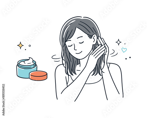 Gentle Hair Care Routine. Hair product application. A person gently applying hair cream to clean hair, calm focused movement and self-care routine, soft motion