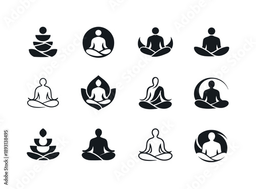 Posture Logo Variations. Posture. Icon set. Set Logo of posture: balanced body alignment symbol. harmonious logo variations of the same emblematic concept,