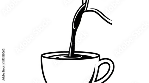 Pouring hot coffee into a white ceramic cup illustration.