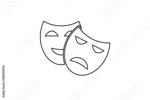 Theatre Mask icon, Drama Mask Icon, Theatrical Masks icon, cartoon style theatre mask icon.