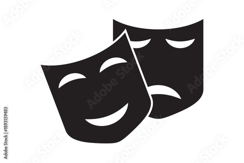Theatre Mask icon, Drama Mask Icon, Theatrical Masks icon, cartoon style theatre mask icon.