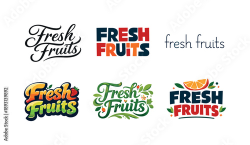 Creative Fruit Lettering. Fresh fruits lettering. Set lettering. harmonious lettering variations of the same emblematic concept, each with different artistic