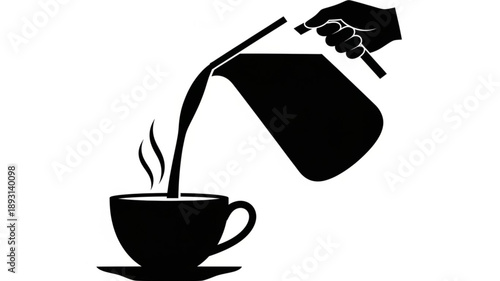 Hand pouring coffee into a cup with steam rising.