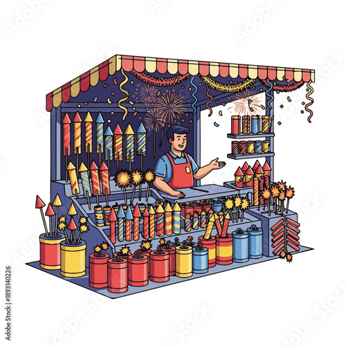 Fireworks Vendor Selling Explosives at Stall.