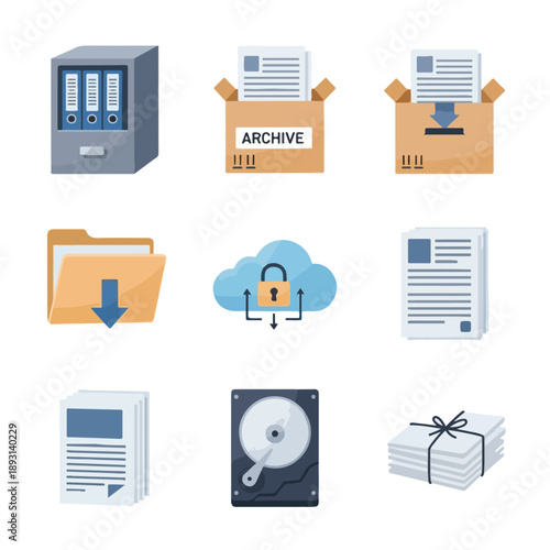 Data Storage and File Management Icons Set.