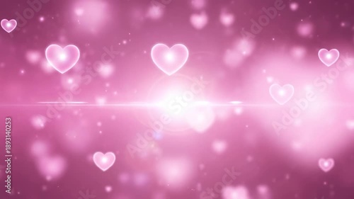 Romantic Pink Background with Glowing Hearts and Lens Flare for Valentines Day and Wedding Celebrations