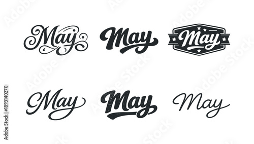 Harmonious Lettering Styles. May. Set lettering. harmonious lettering variations of the same emblematic concept, each with different artistic interpretation