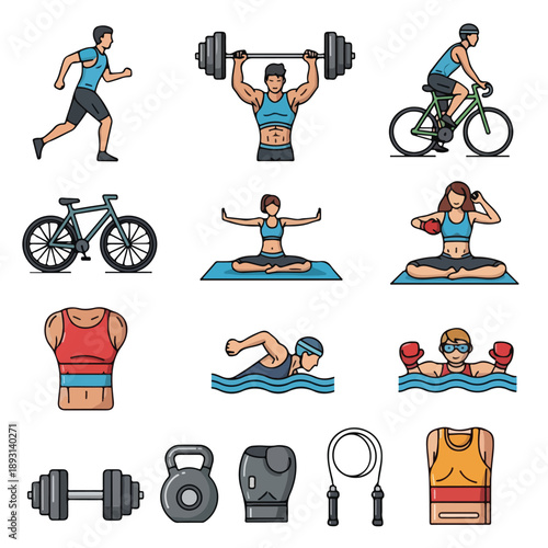 Fitness Icons Featuring Various Exercise Activities.