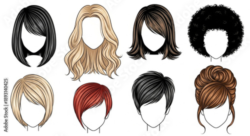 Collection of diverse female hairstyles and haircuts.