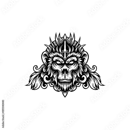 Mythical Skull Beast Tattoo Illustration in Bold Black and White Style
Dark Fantasy Tattoo Art of Skull Creature with Ornamental Details
Gothic Skull Monster Tattoo Illustration with Symmetrical Desig