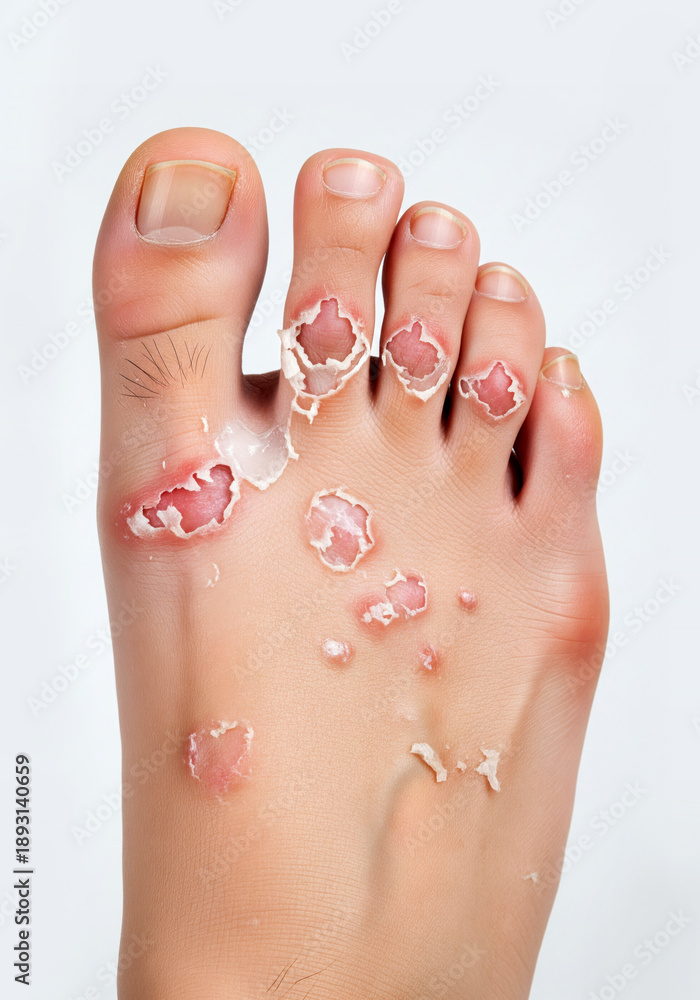 Fototapeta premium Tinea pedis athletes foot fungal infection skin health medical condition dermatology foot care