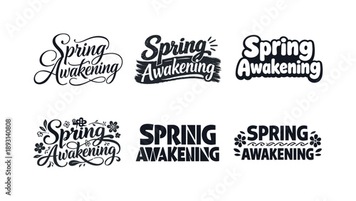 Spring Lettering Styles. Spring awakening. Set lettering. harmonious lettering variations of the same emblematic concept, each with different