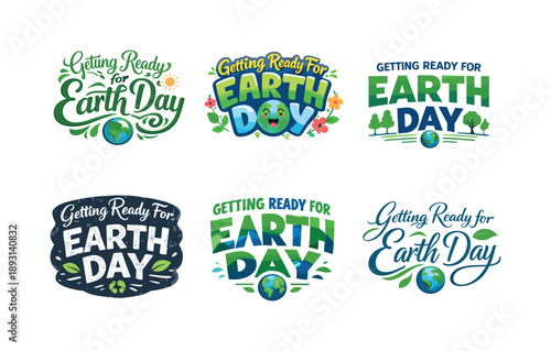 Earth Day Lettering. Getting Ready for Earth Day. Set lettering. harmonious lettering variations of the same emblematic concept, each with different artistic