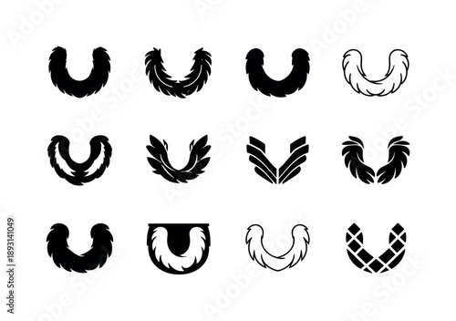 Feather Boa Icons. Costume party outfit. Icon set. Set Logo of costume party outfit: feather boa. harmonious logo variations of the same emblematic concept,
