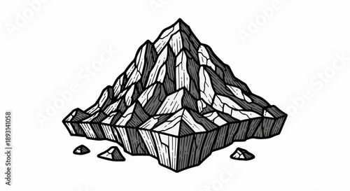 High-contrast monochromatic illustration of a crystalline structure with intricate facets